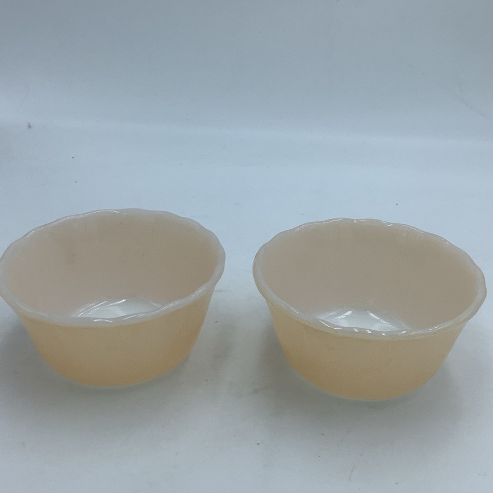 Two Fire King Peach Luster Custard Cups